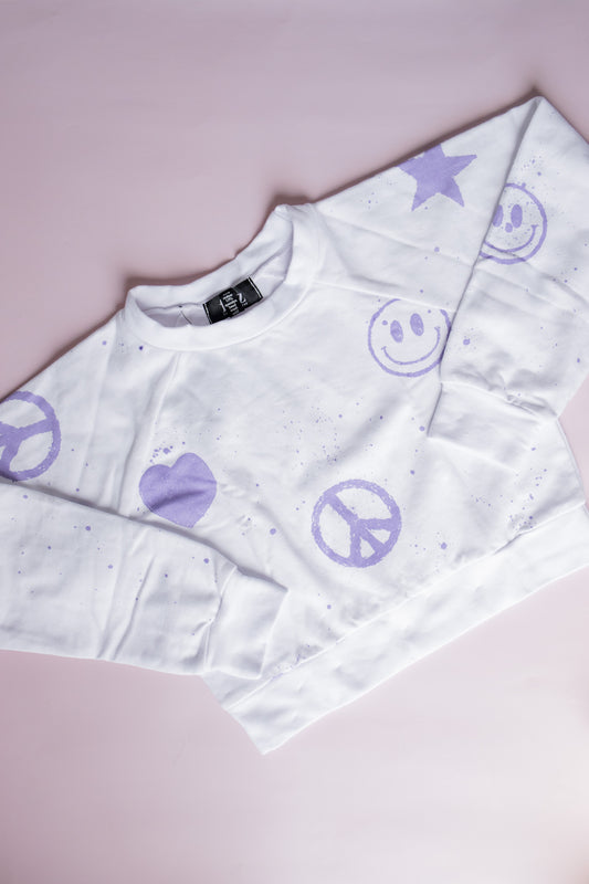 Splatter Icon Sweatshirt | White/Purple
