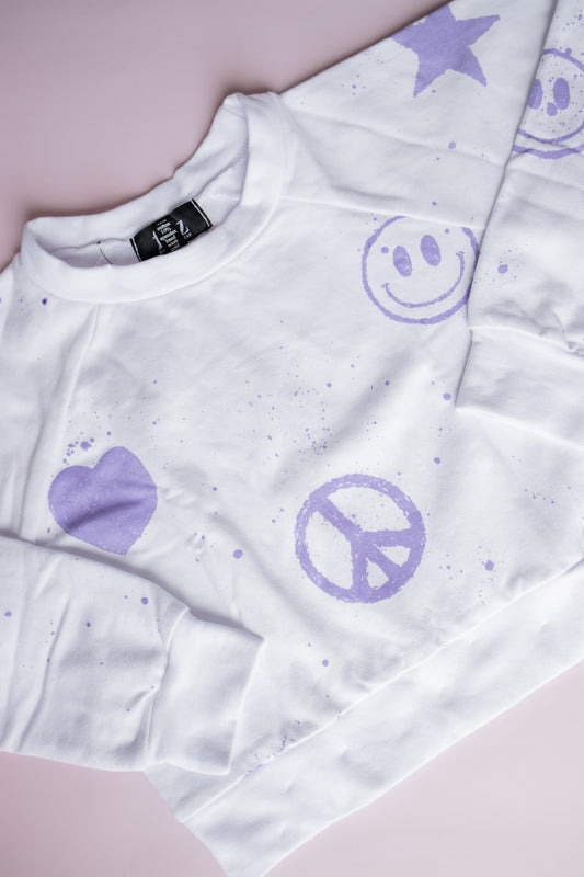 Splatter Icon Sweatshirt | White/Purple