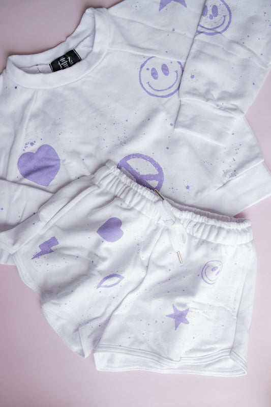 Splatter Icon Sweatshort | White/Purple