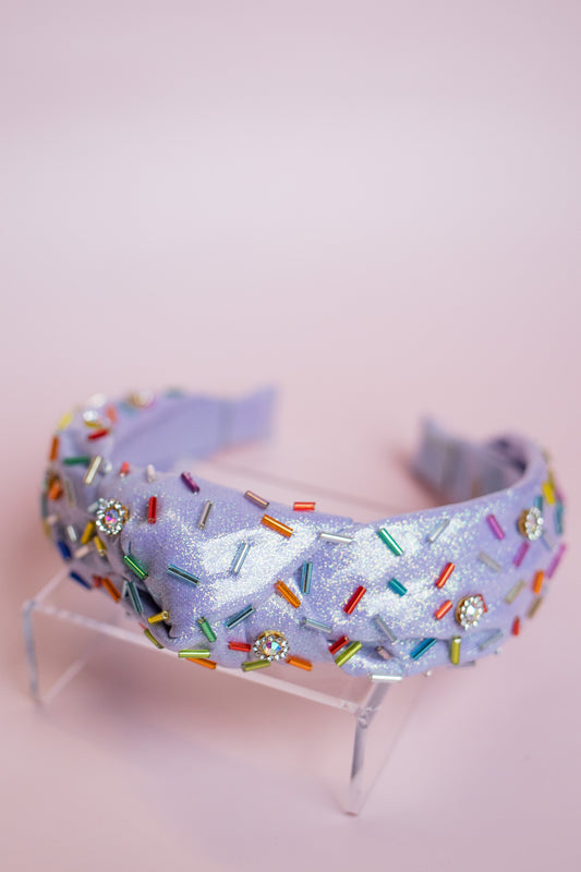 Shimmer Confetti Knot Headband | Purple