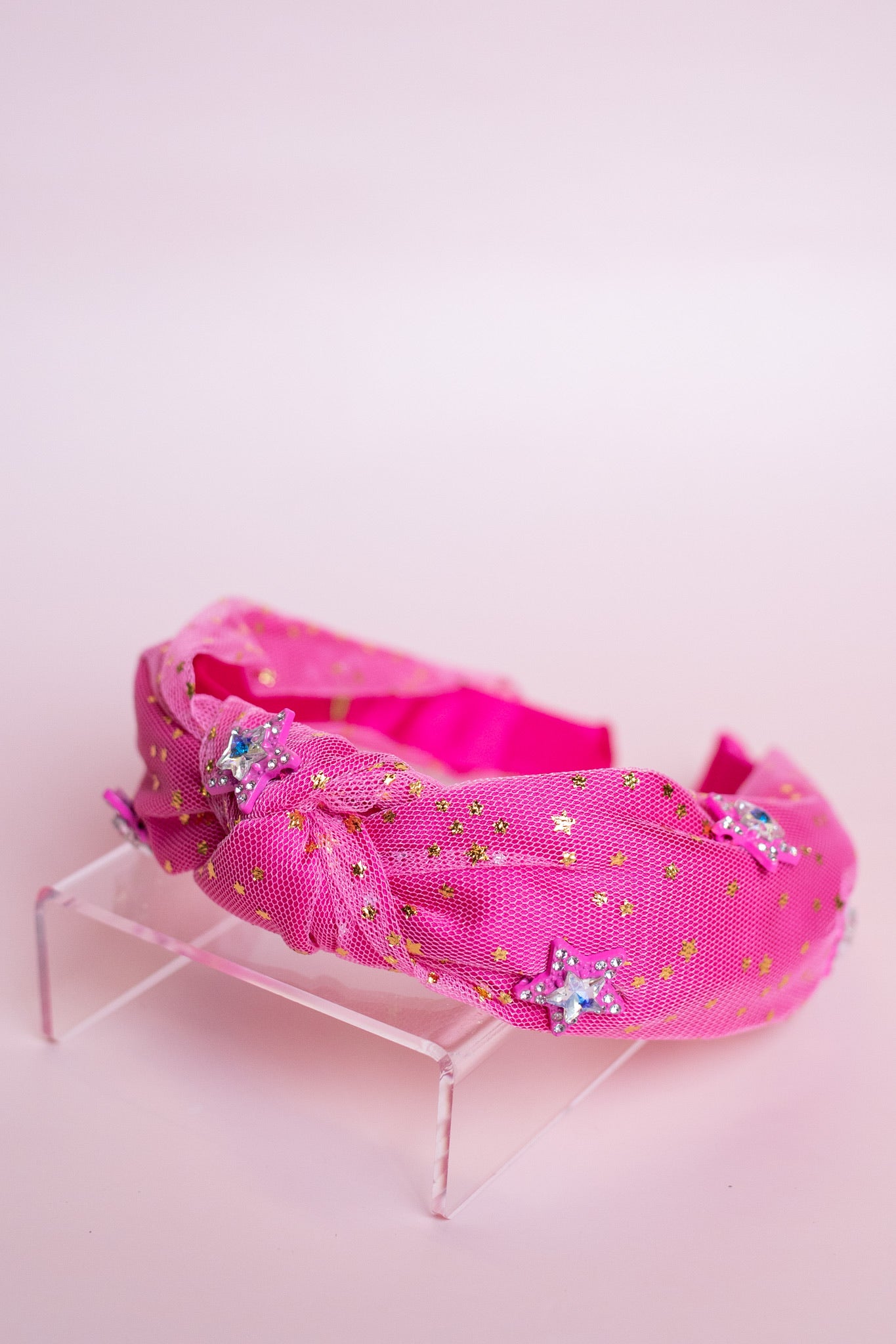 Tulle Jewel Star Knot Headband | Hot Pink