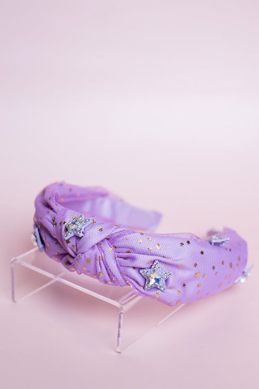 Tulle Jewel Star Knot Headband | Purple