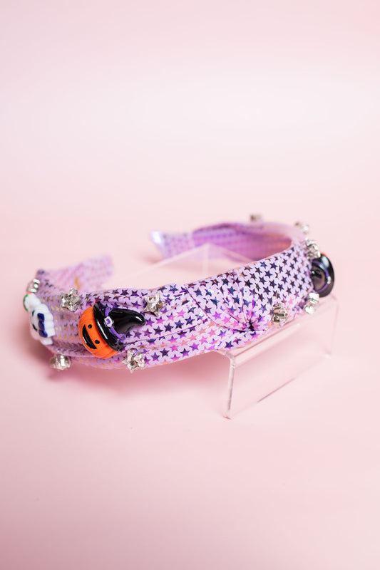 Metallic Star Halloween Charm Knot Headband | Light Purple