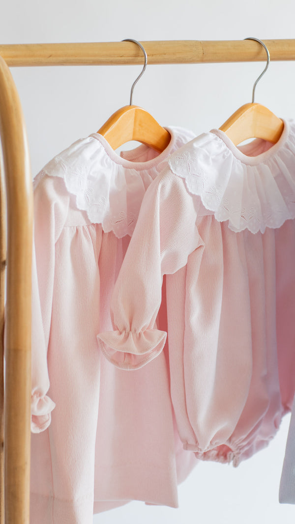 Pink Corduroy Dress with Lace