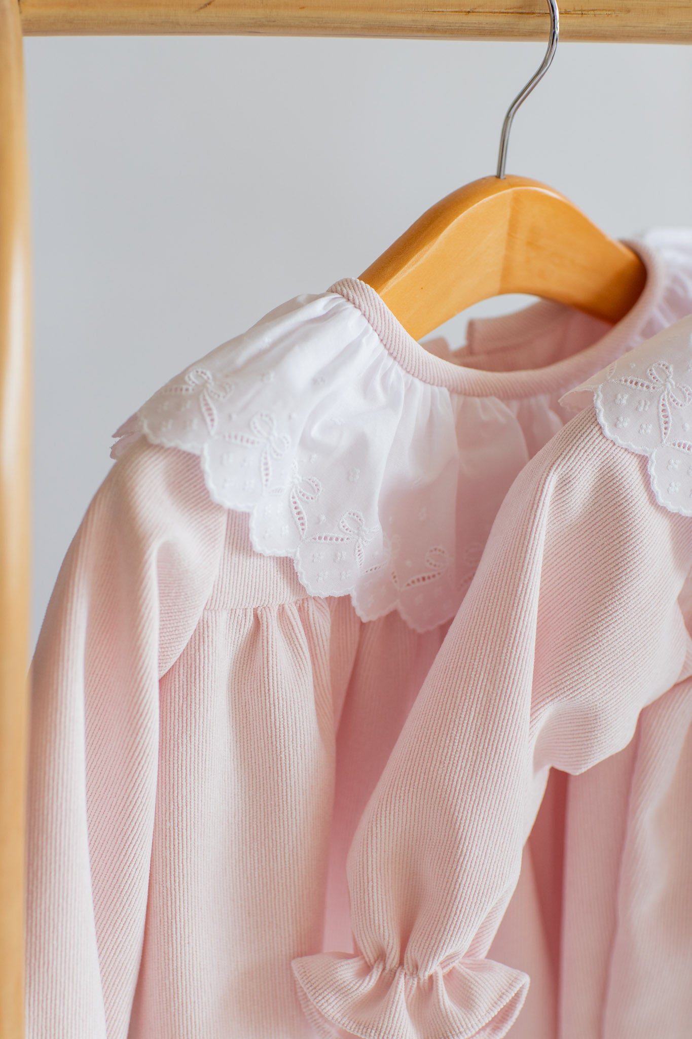 Pink Corduroy Dress with Lace