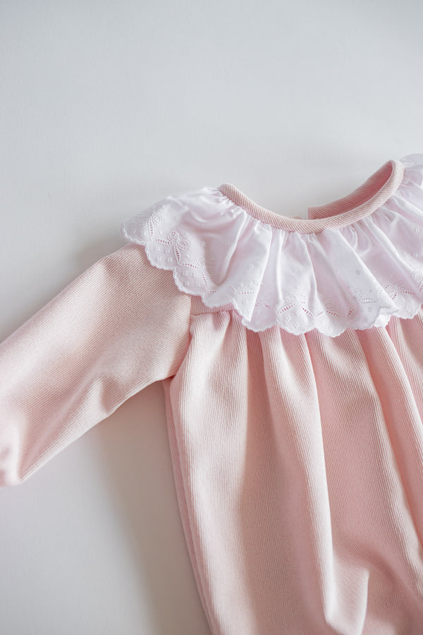 Pink Corduroy Dress with Lace