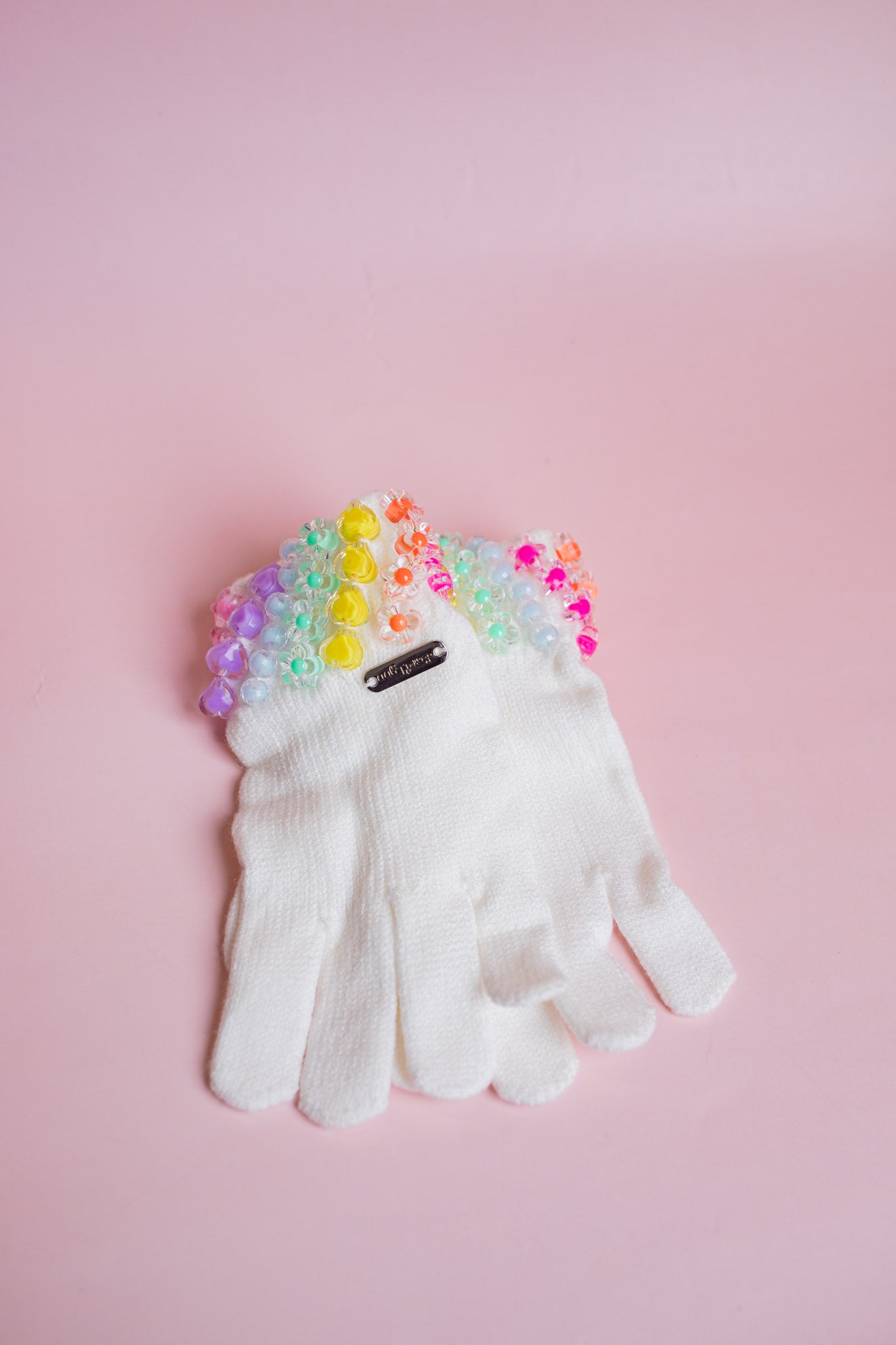 Beaded Winter Gloves | White Rainbow