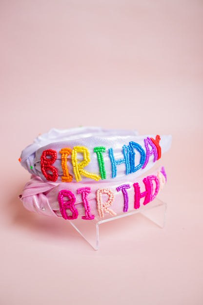 Beaded Gummy Bear Birthday Knot Headband | White