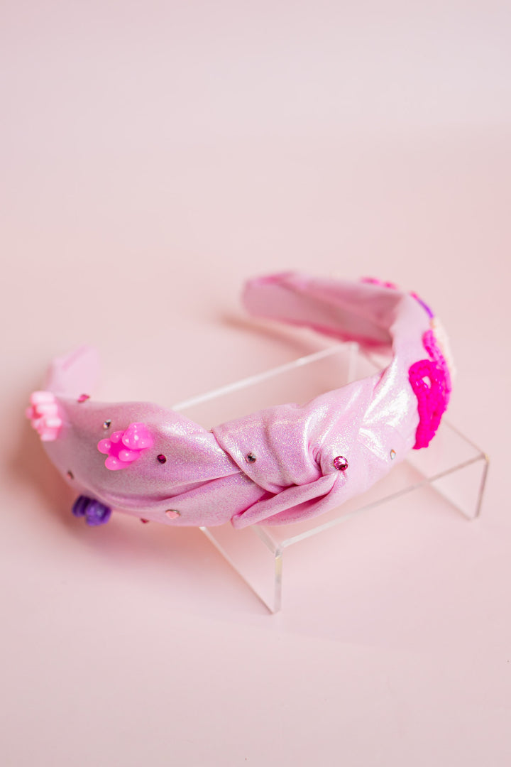 Beaded Gummy Bear Birthday Knot Headband | Pink