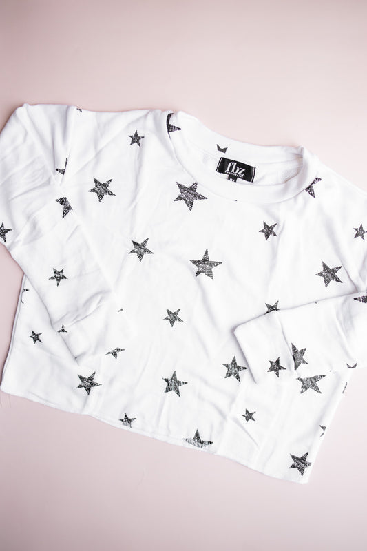 Printed Star Pullover | White & Black