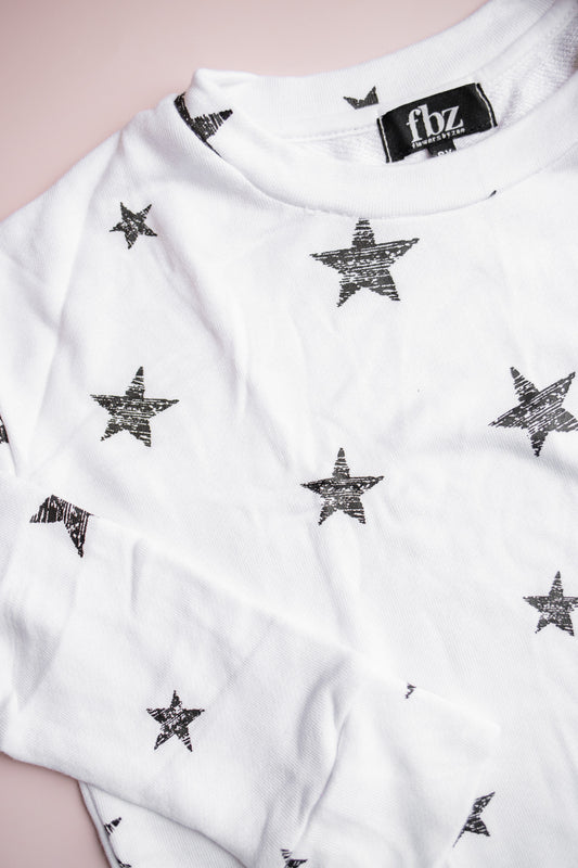 Printed Star Pullover | White & Black