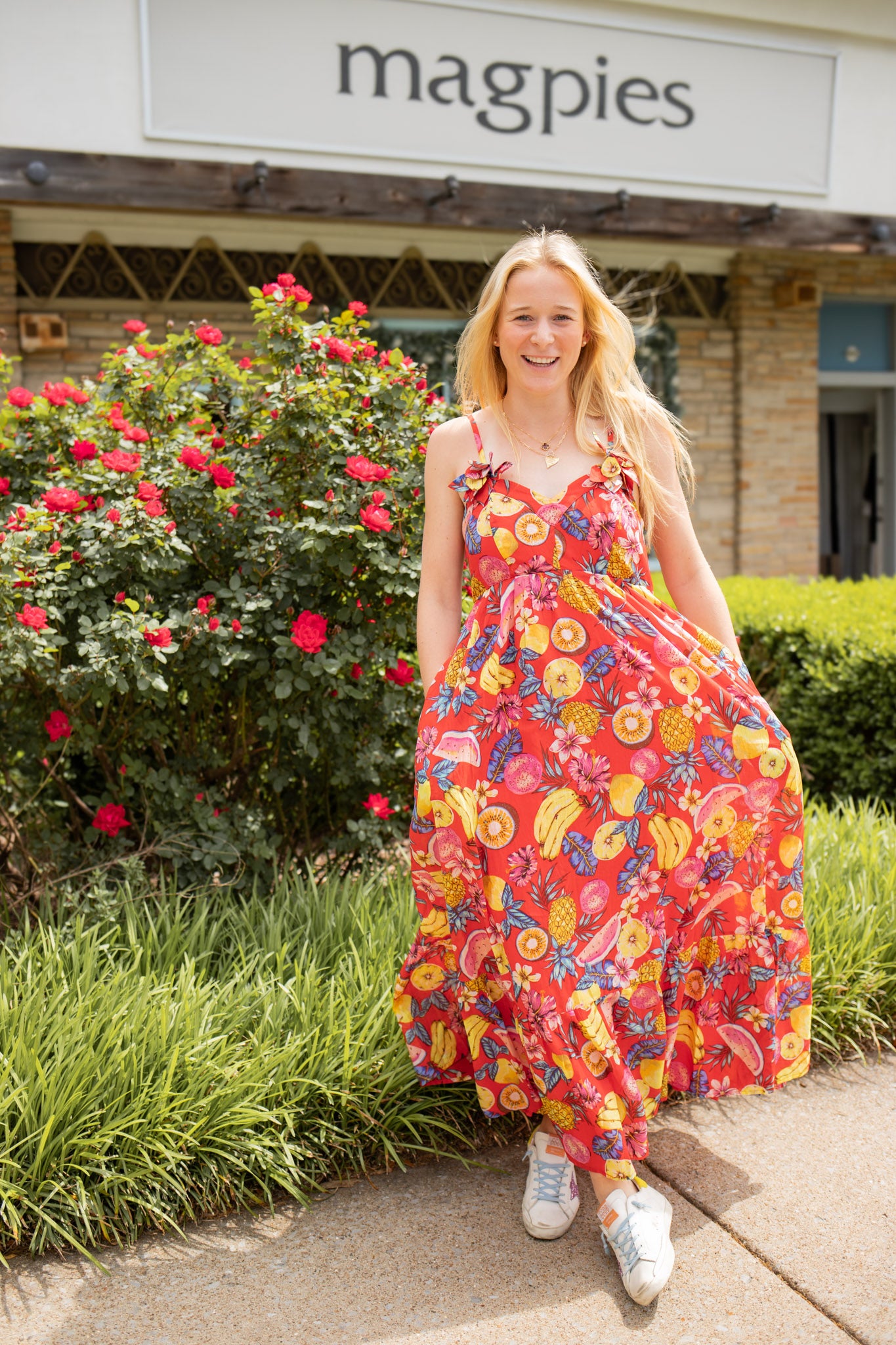 Fruit Motif Floral Trimmed Maxi Dress