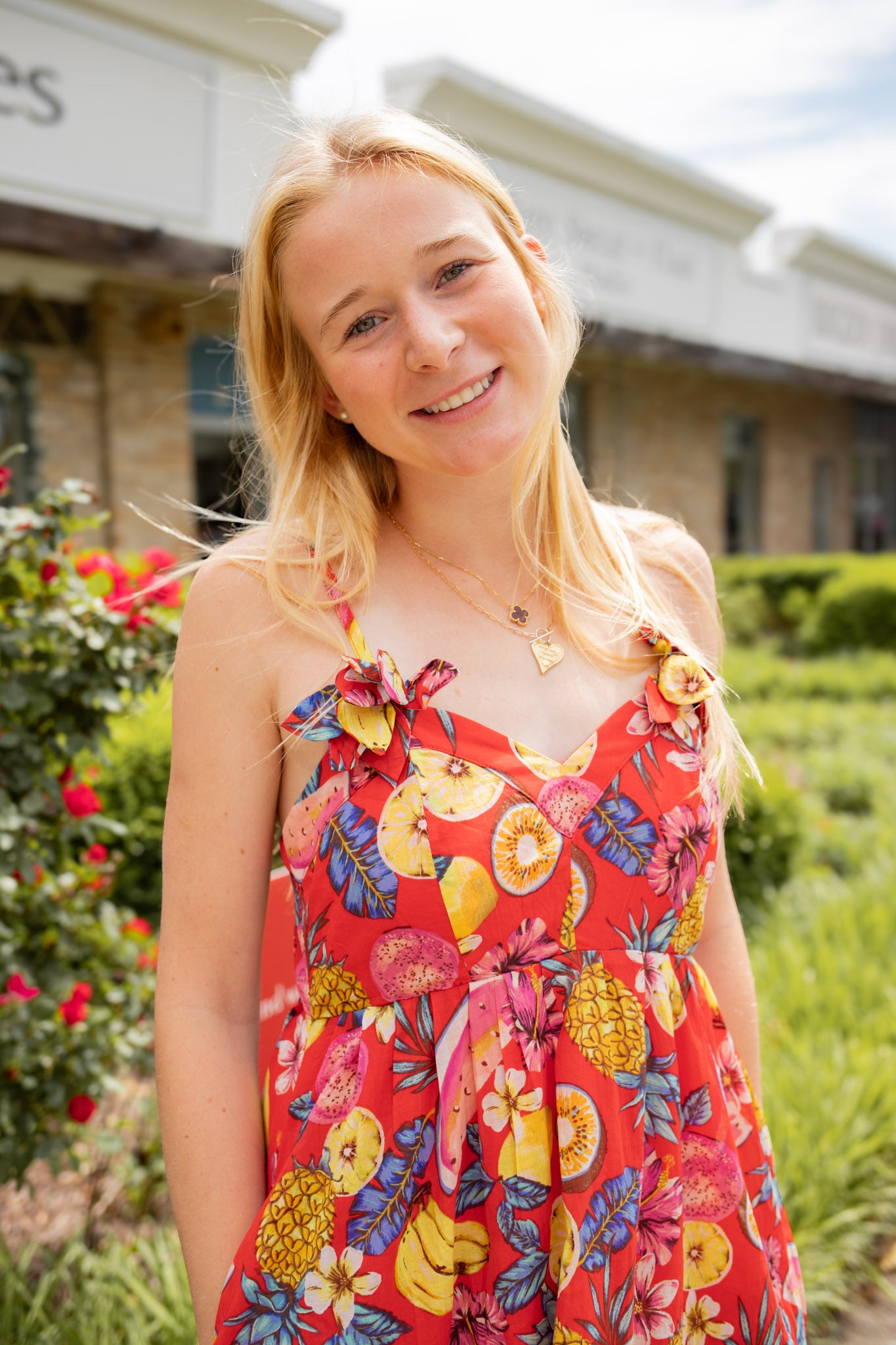 Fruit Motif Floral Trimmed Maxi Dress