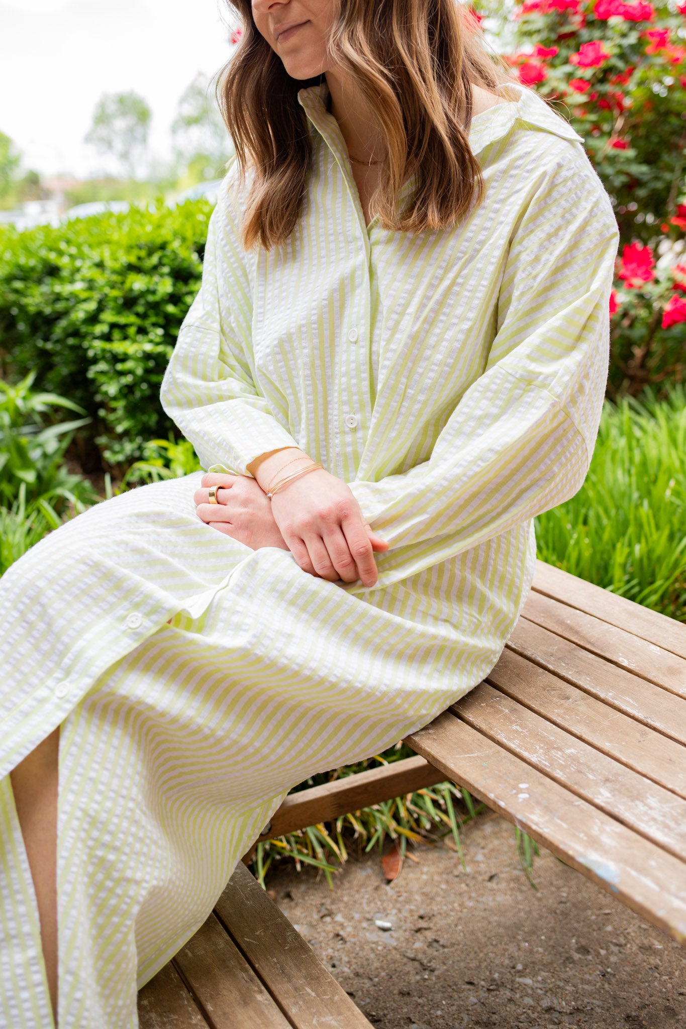 Lime Mid Sleeve Button Down Maxi