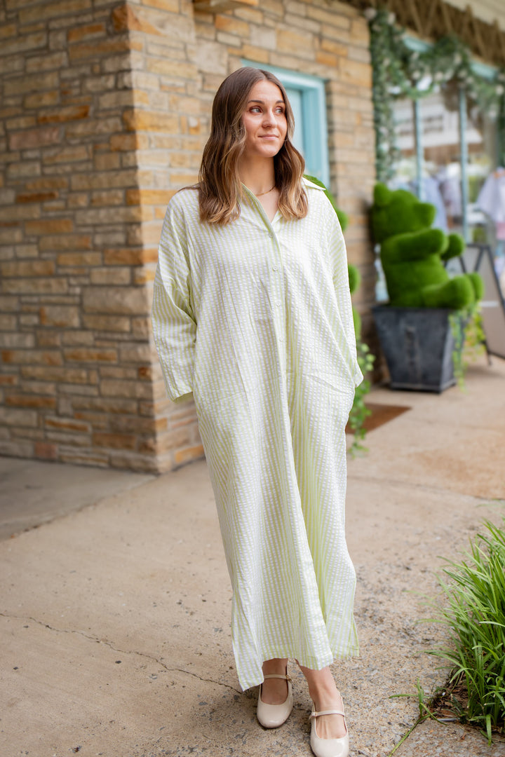 Lime Mid Sleeve Button Down Maxi