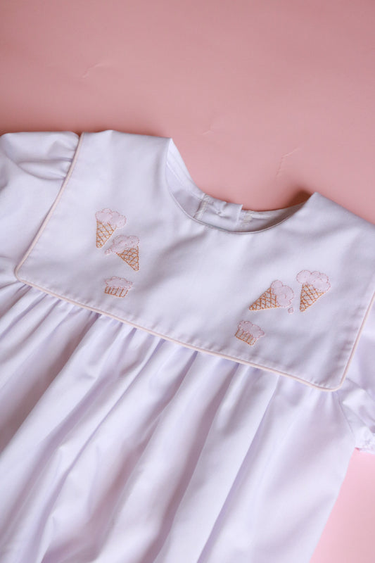 Ice Cream Embroidered Bubble | Pink & White