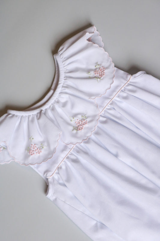 Satin Flower Embroidered Sleeveless Bubble | White