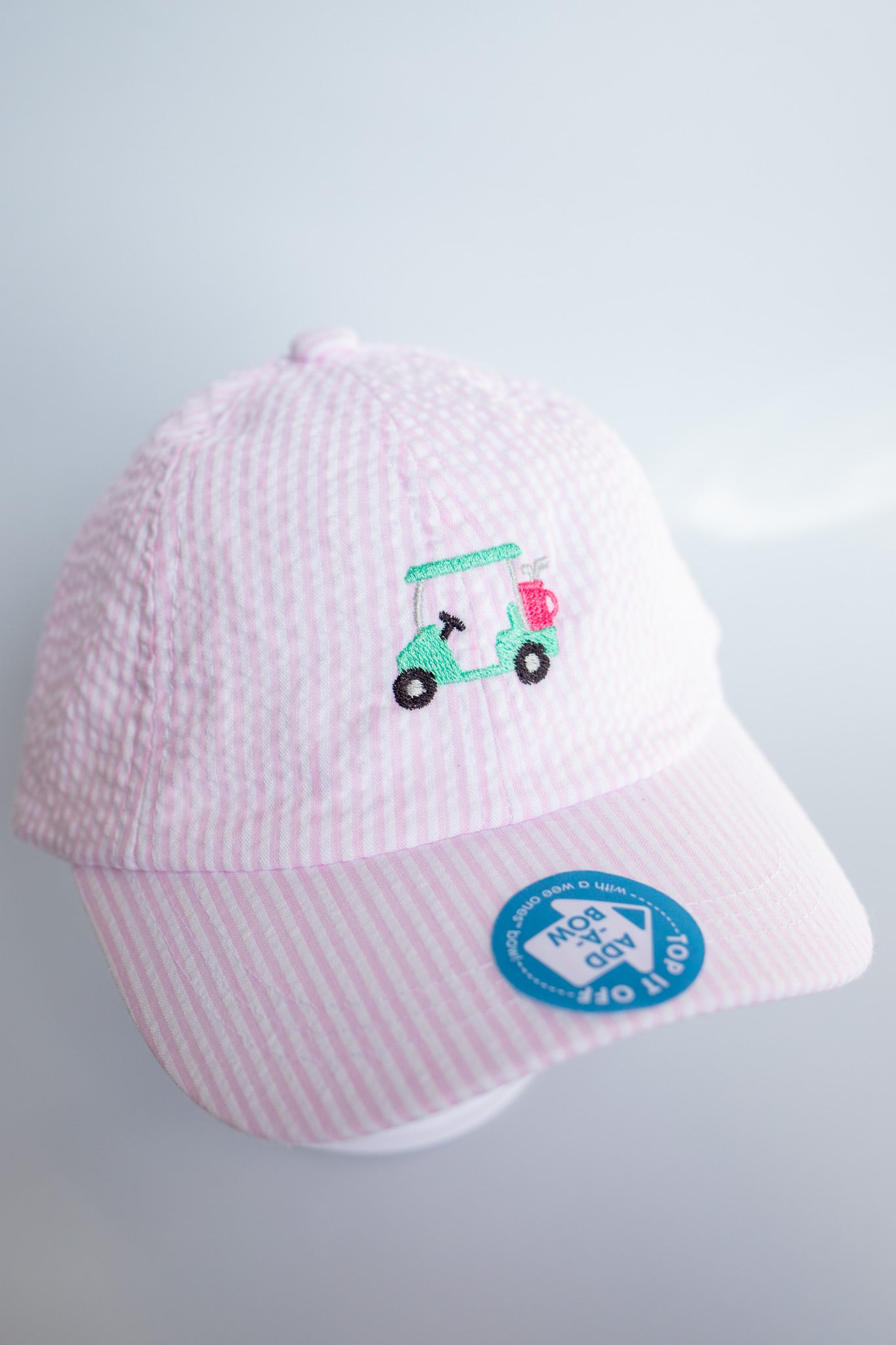 Embroidered Seersucker Ball Cap | Pink Golf Cart