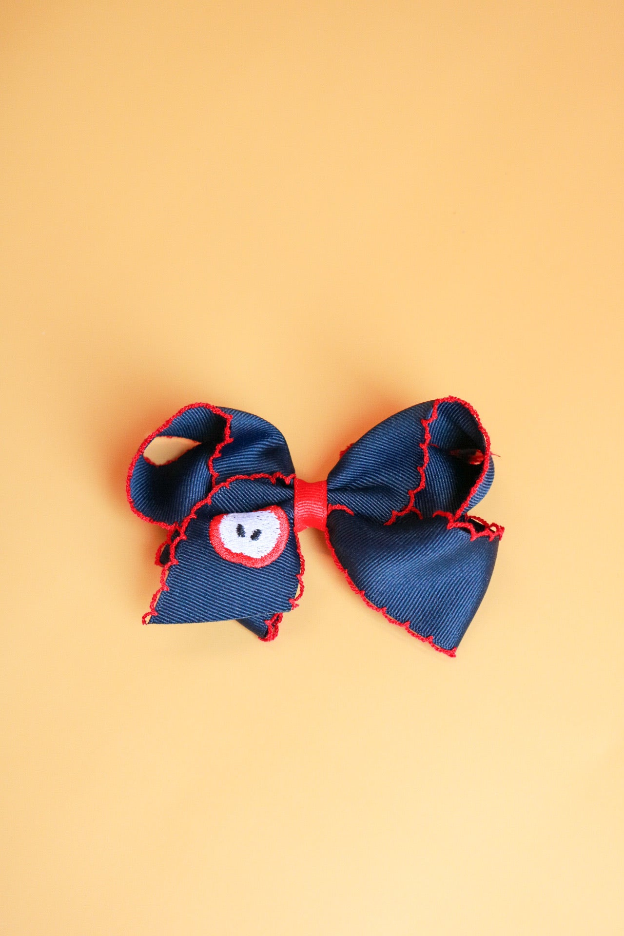 Medium Moonstitch Embroidered Grosgrain Bow | Navy Apple