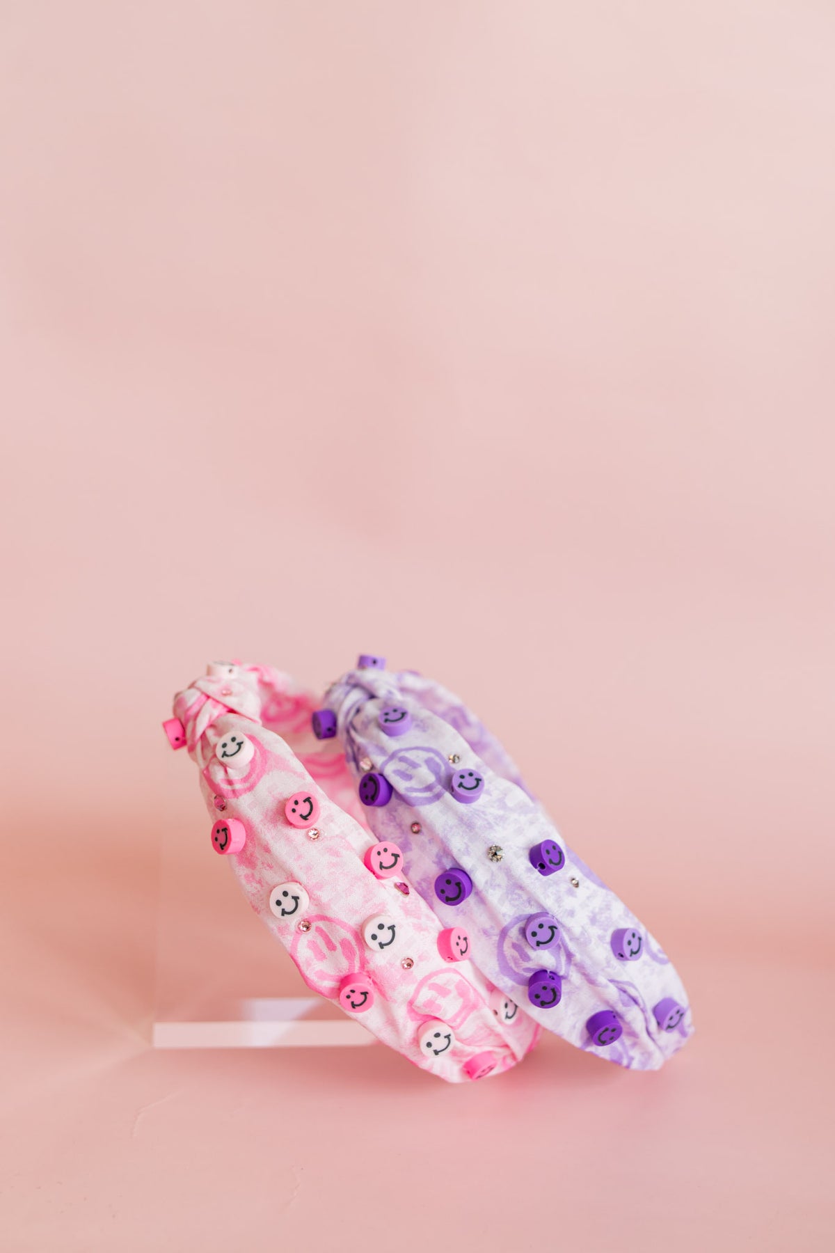 Smiley Charm Knot Headband | Pink Gingham