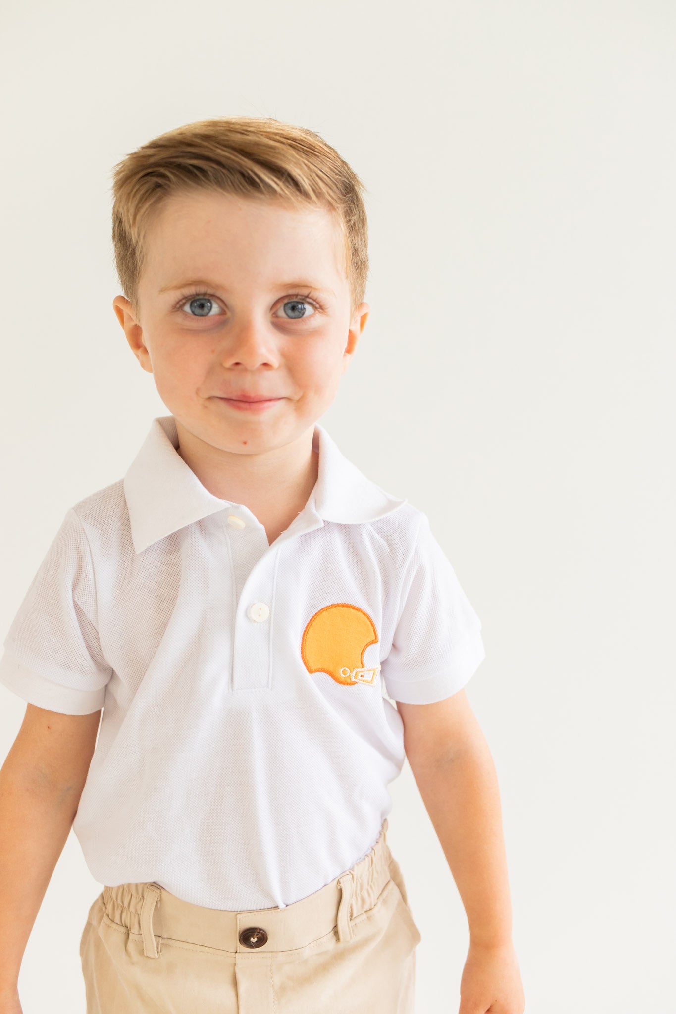 Orange Helmet White Polo