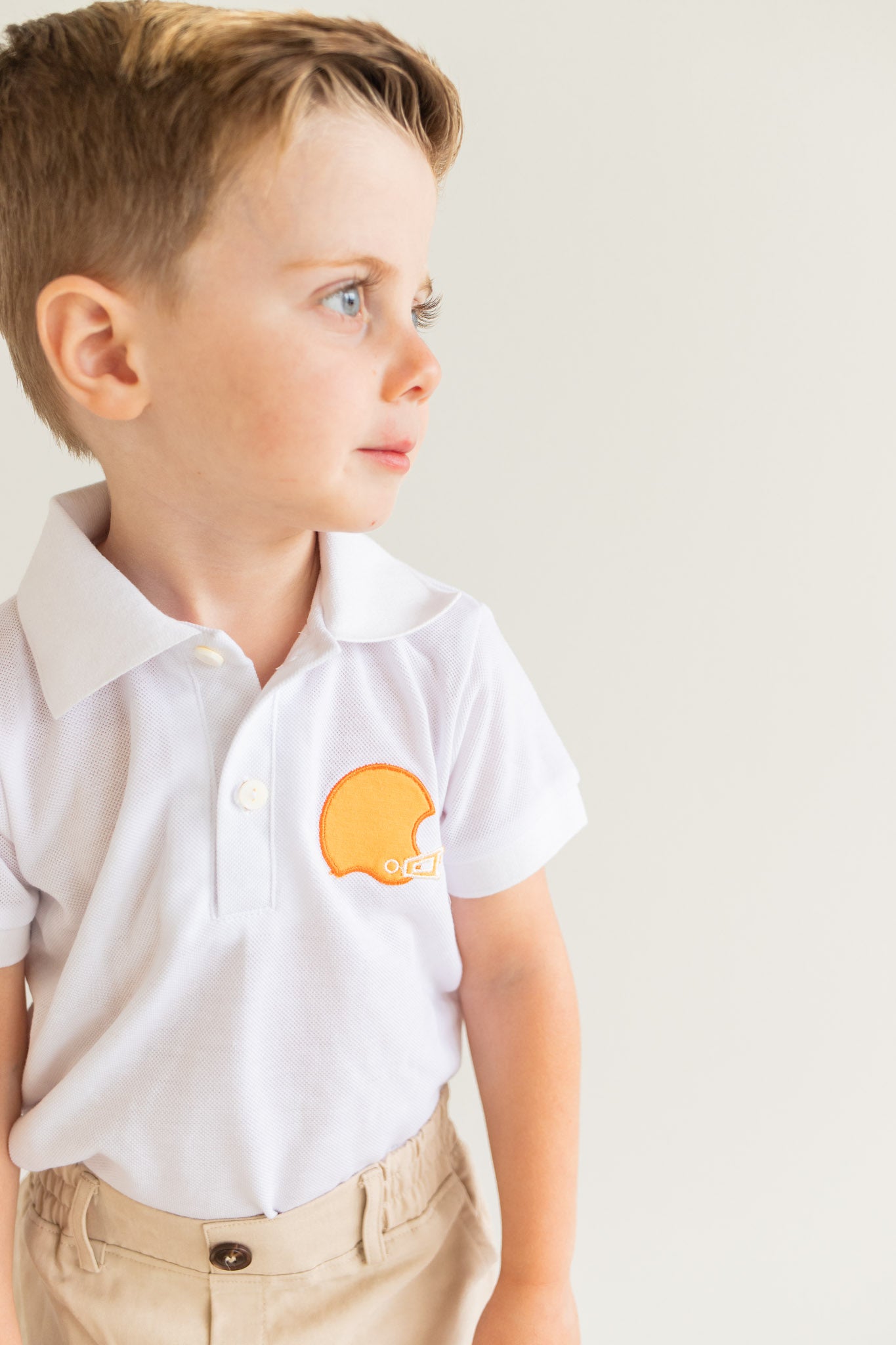 Orange Helmet White Polo