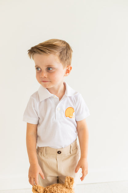 Orange Helmet White Polo
