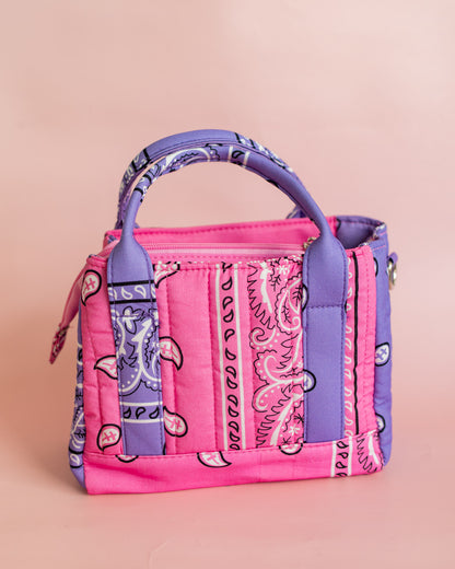 Bandana Tote Bag w Silk Fringe Scarf Bow