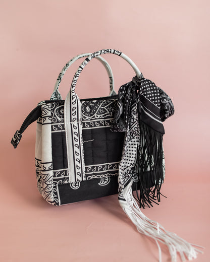 Bandana Tote Bag w Silk Fringe Scarf Bow