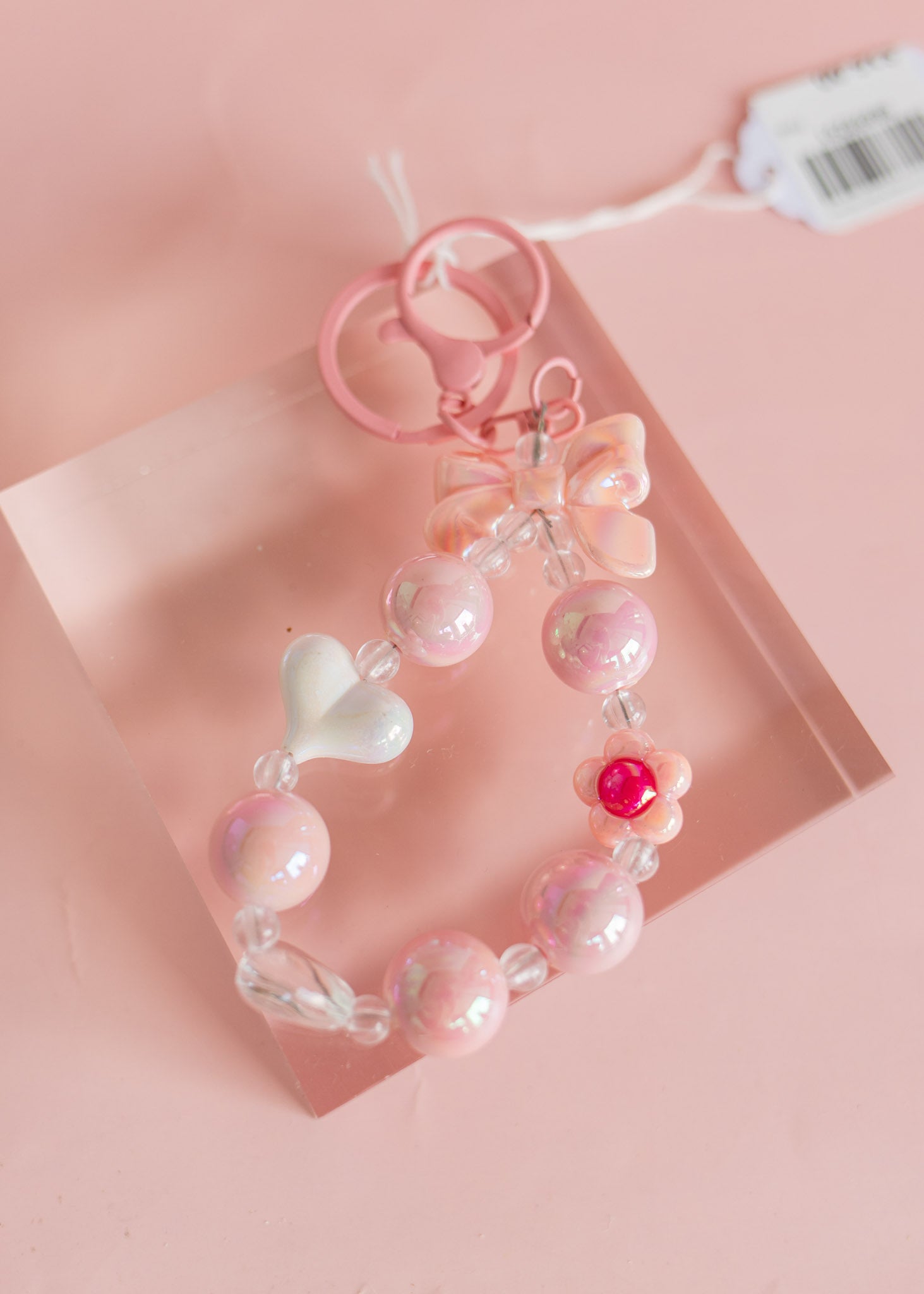 Beaded Loop with Bow & Heart Keychain