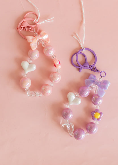 Beaded Loop with Bow & Heart Keychain