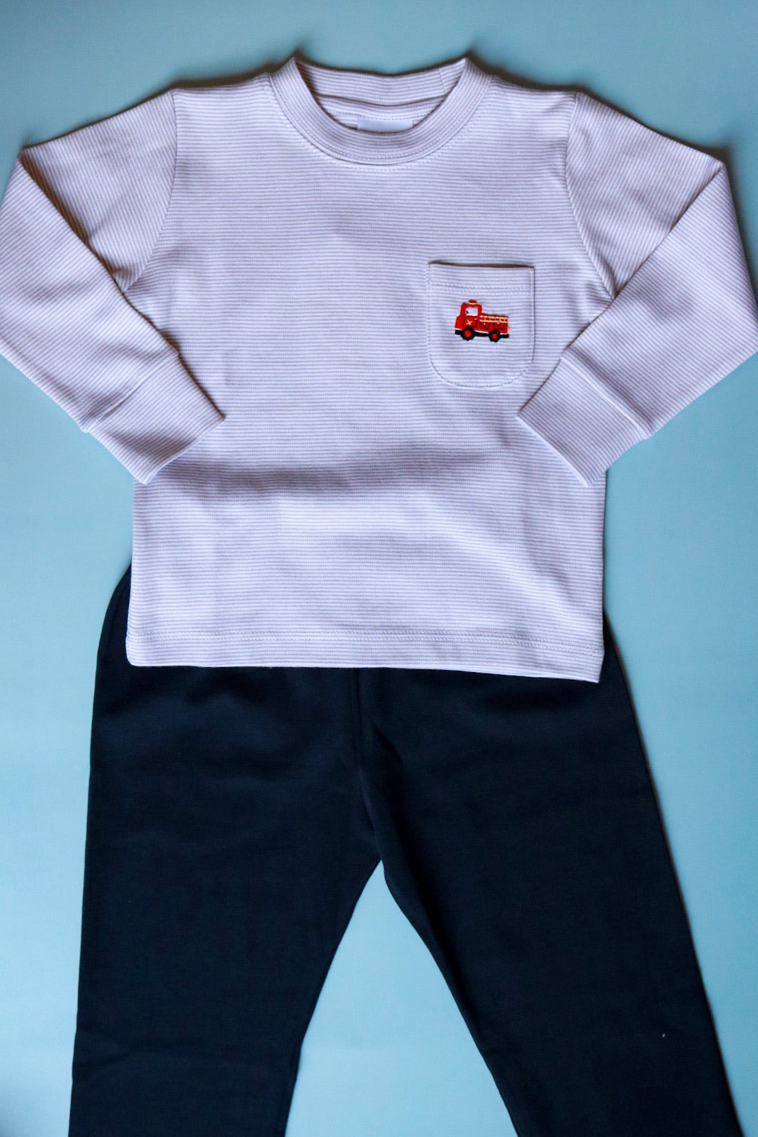 Charlie Mini Firetruck Embroidered Pant Set