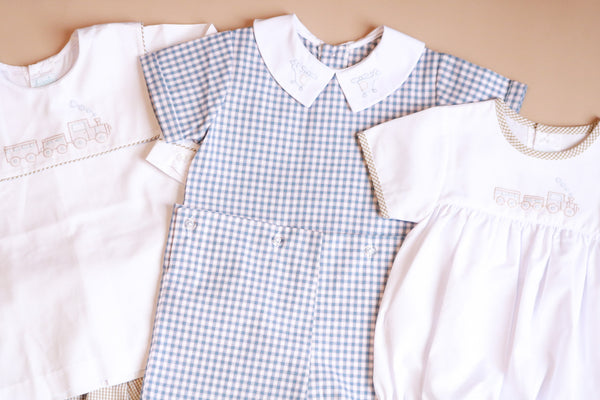 Helicopter Embroidered Boysuit | Blue Plaid