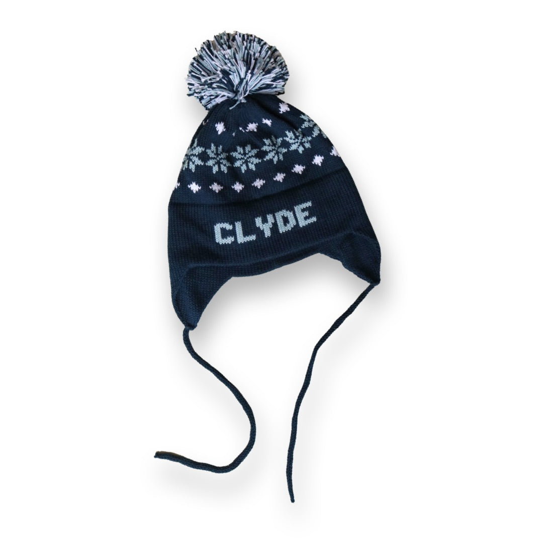 Nordic Earflap Hat, Navy with Light Blue and White