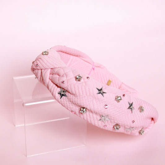 Quilted Star Knot Headband | Pink
