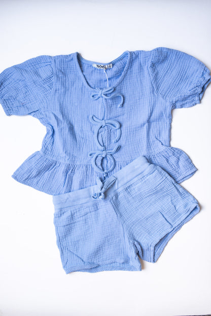 Bow Puff Sleeve Top | Blue