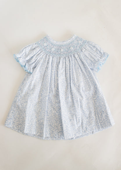 Grace Light Blue Liberty Print Dress w Bishop Collar