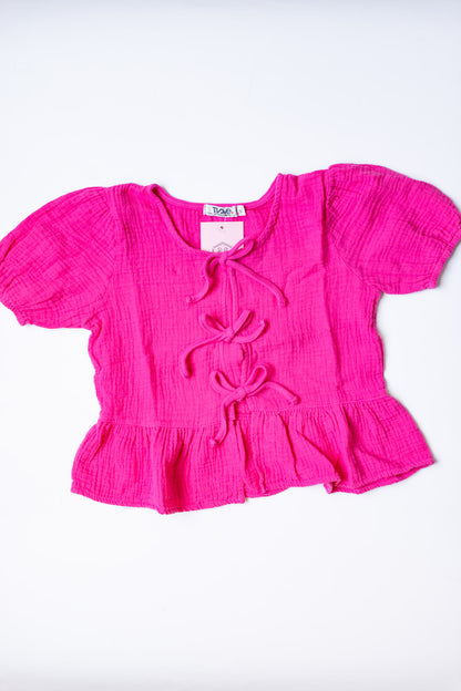 Bow Puff Sleeve Top | Hot Pink