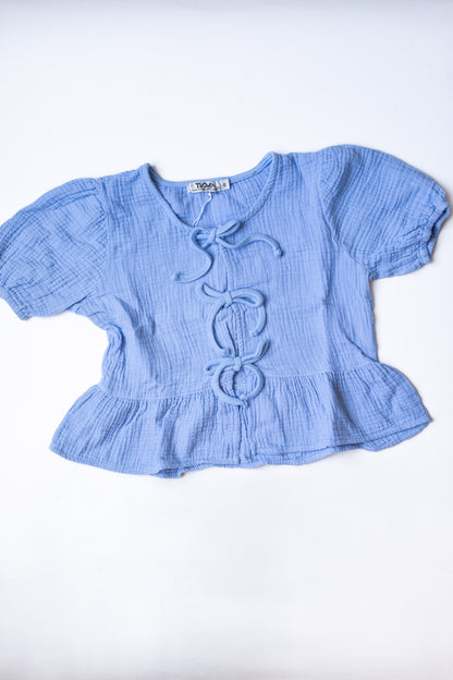 Bow Puff Sleeve Top | Blue