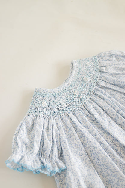 Grace Light Blue Liberty Print Dress w Bishop Collar