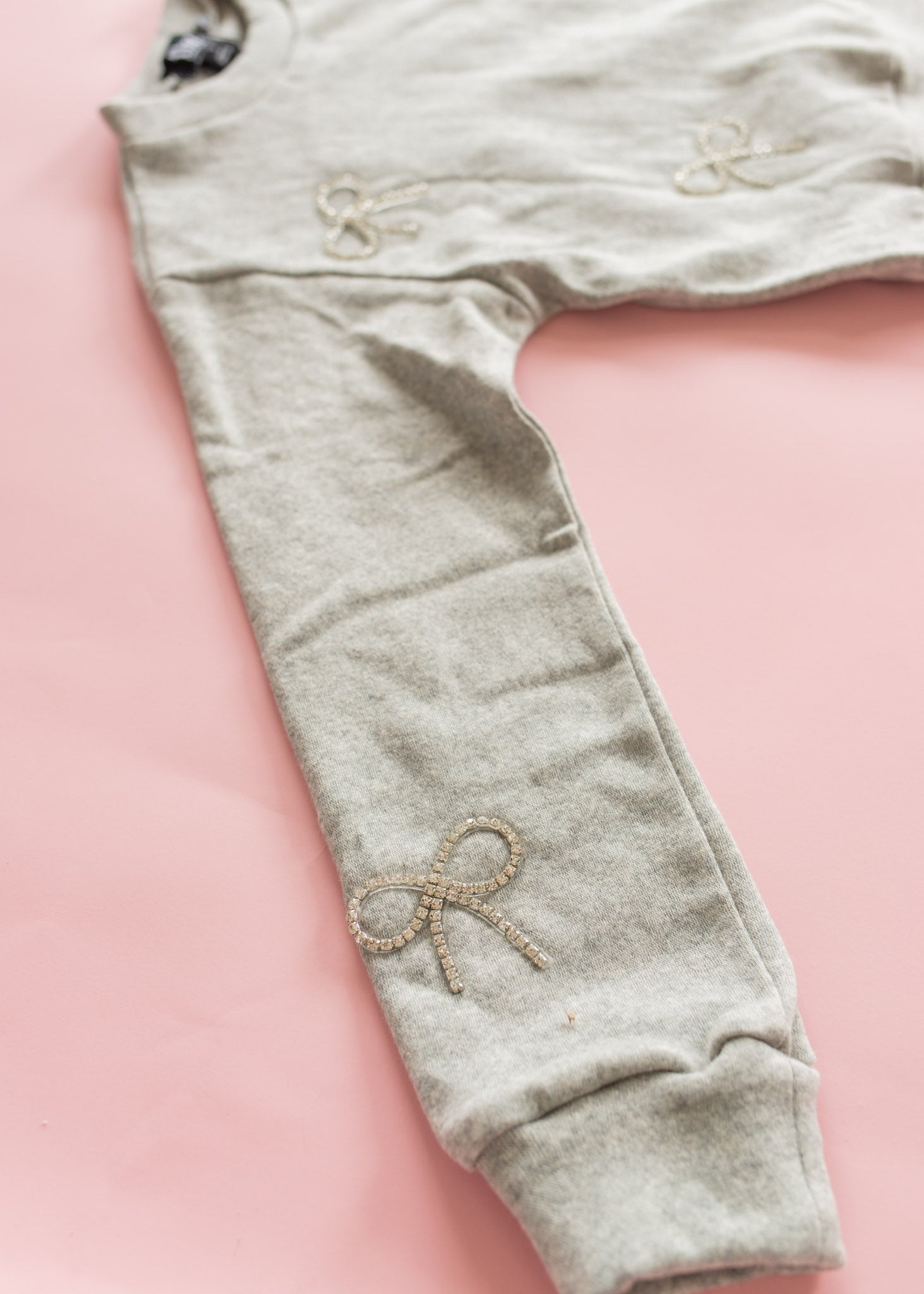 Grey Crewneck Sweatshirt | Rhinestone Bows