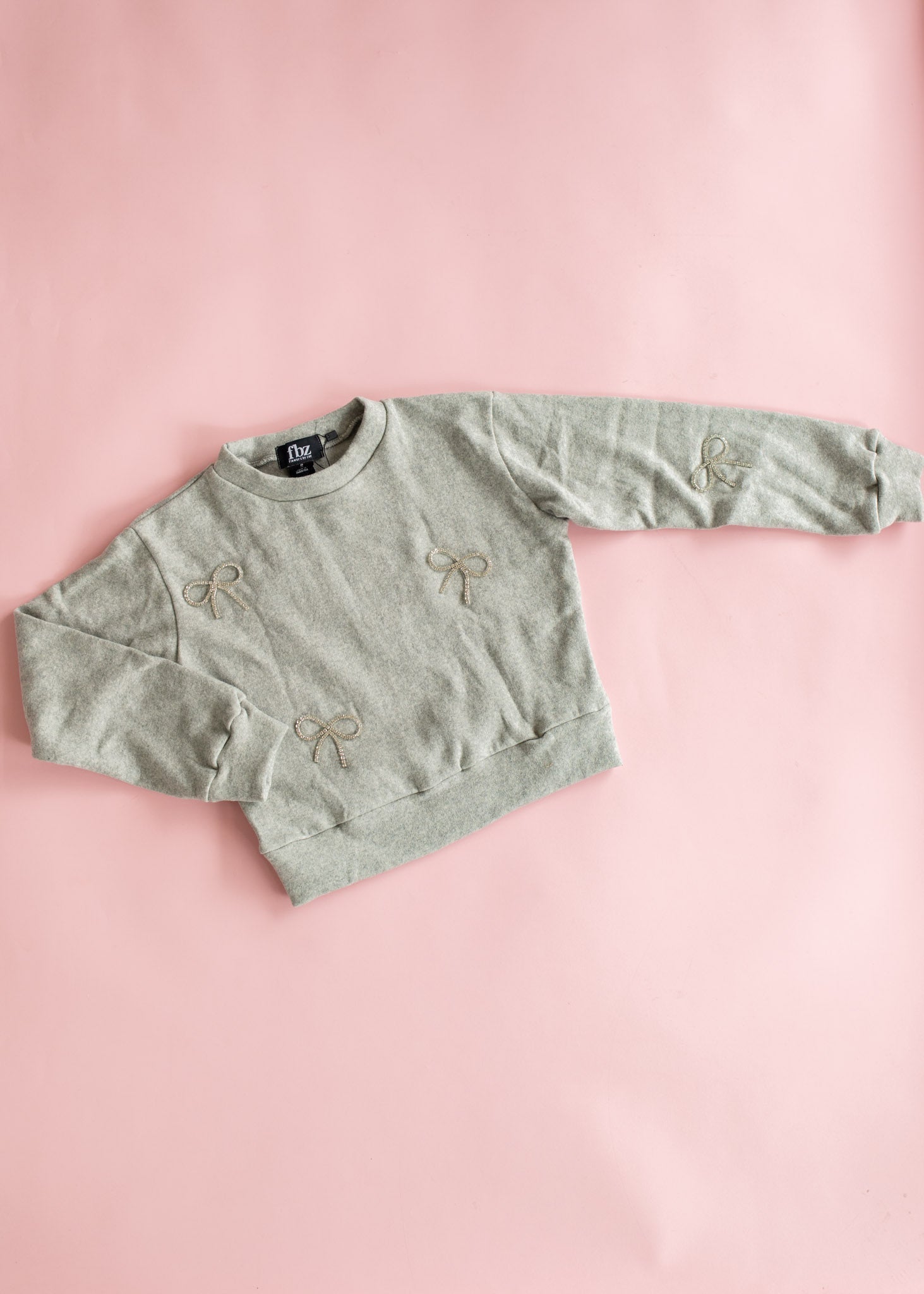 Grey Crewneck Sweatshirt | Rhinestone Bows