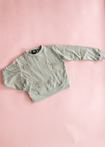 Grey Crewneck Sweatshirt | Rhinestone Bows