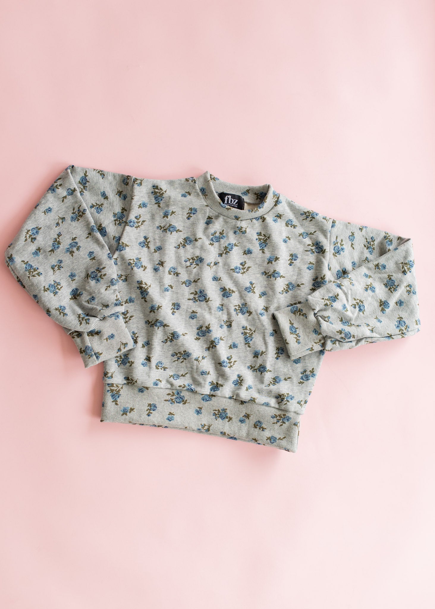 Grey Crewneck Sweatshirt | Blue Floral