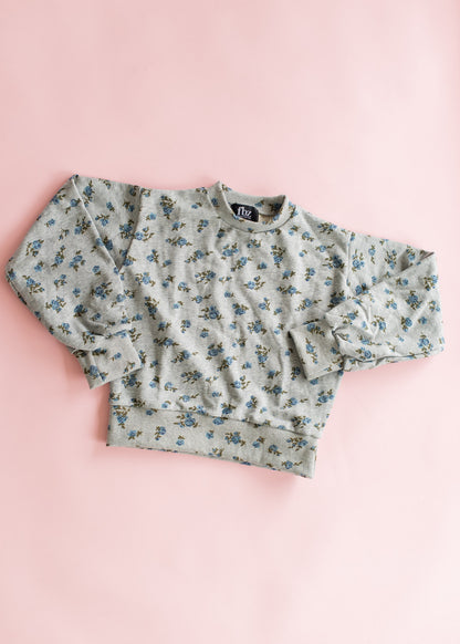 Grey Crewneck Sweatshirt | Blue Floral