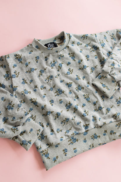 Grey Crewneck Sweatshirt | Blue Floral