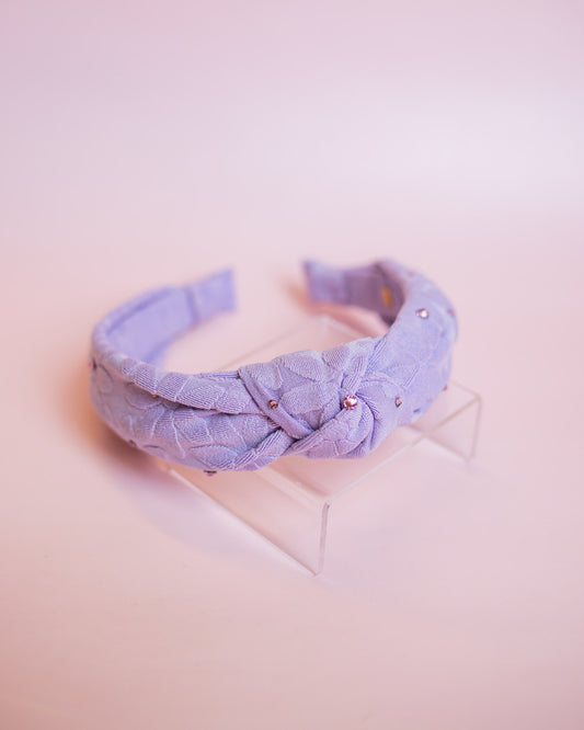 Cotton Daisy + Crystal  Knot Headband | Lavender