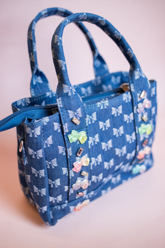 Denim Charm Mini Tote | Bow