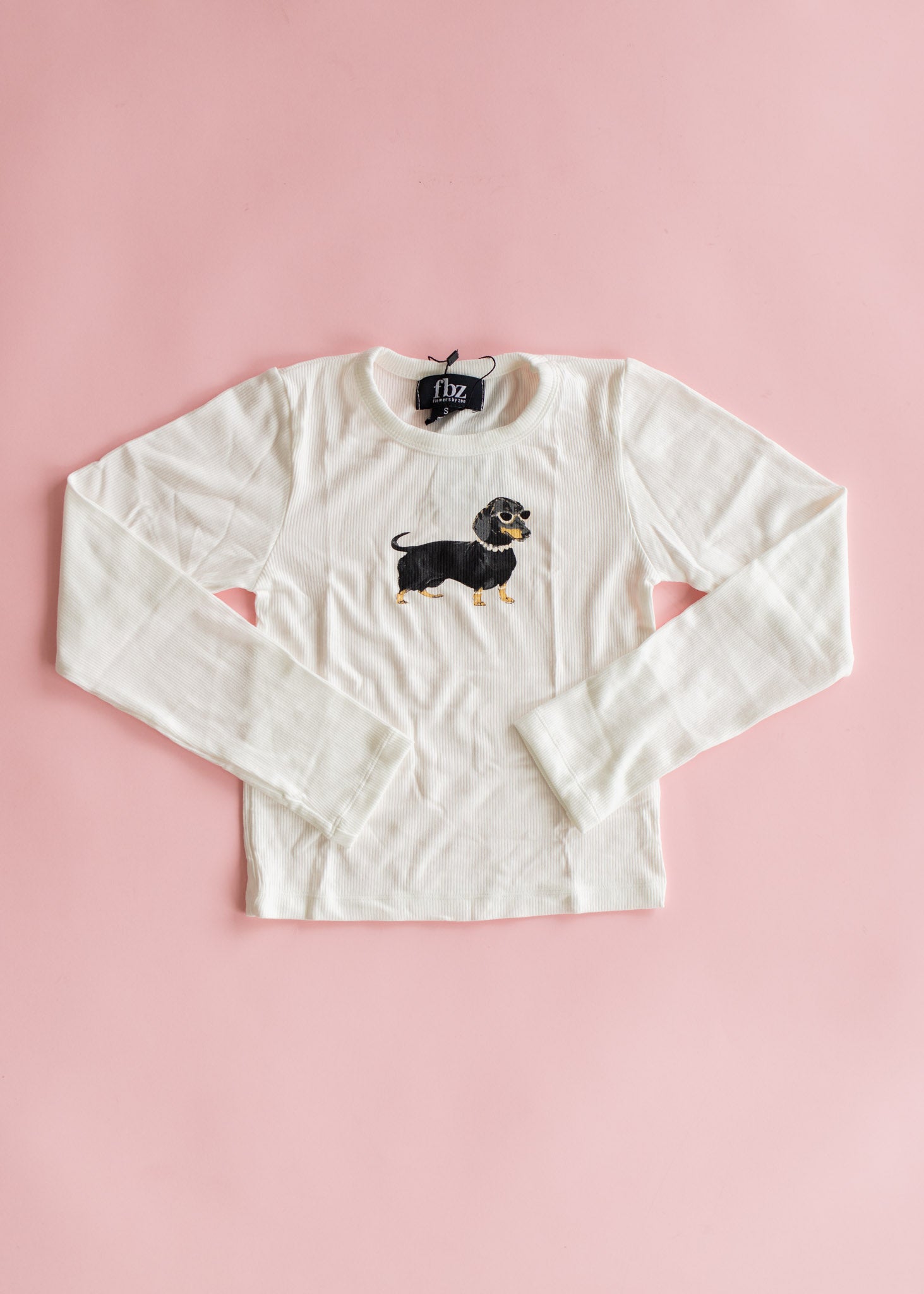 Rib Long Sleeve | White with Fancy Dog