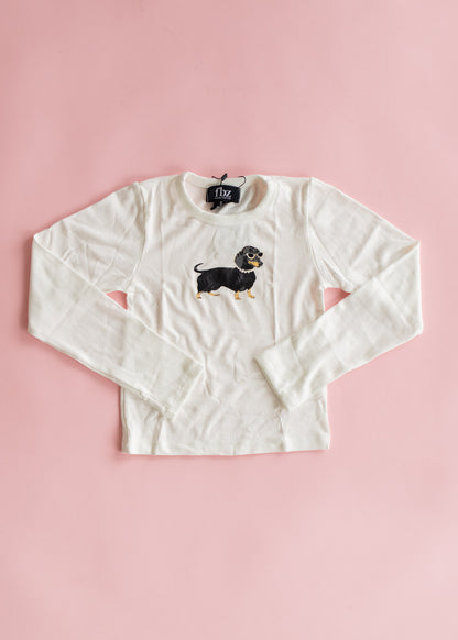 Rib Long Sleeve | White with Fancy Dog